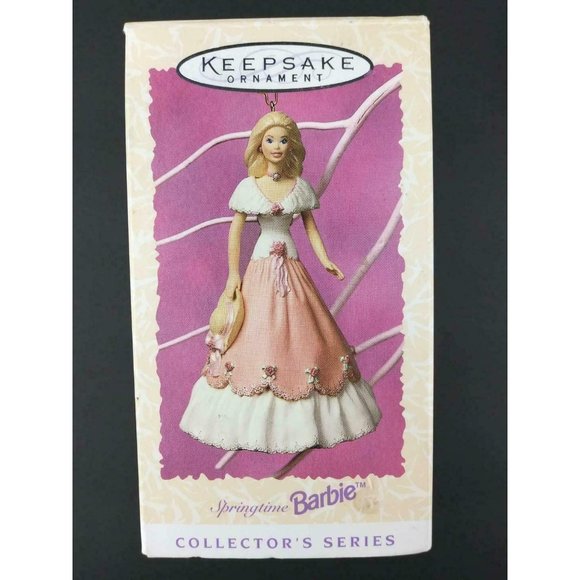 Barbie Hallmark Springtime ornament vintage 1997 New In Box Pink dress roses - Picture 2 of 12